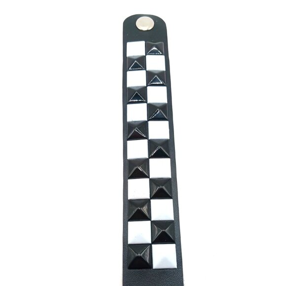 Black and White 2 Row Studded Faux Leather Bracelet New - Picture 1 of 9